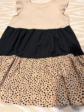SHEIN Black Spot Print on Cream Tiered Dress